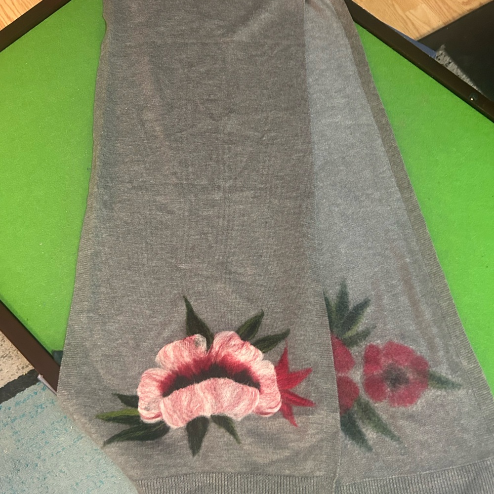 J. Jill Tan Knit Scarf with Floral Embroidery